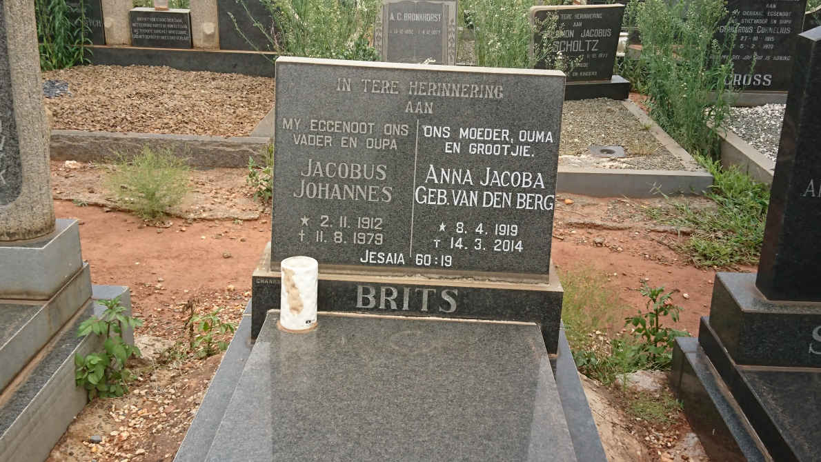 BRITS Jacobus Johannes 1912-1979 &amp; Anna Jacoba VAN DEN BERG 1919-2014