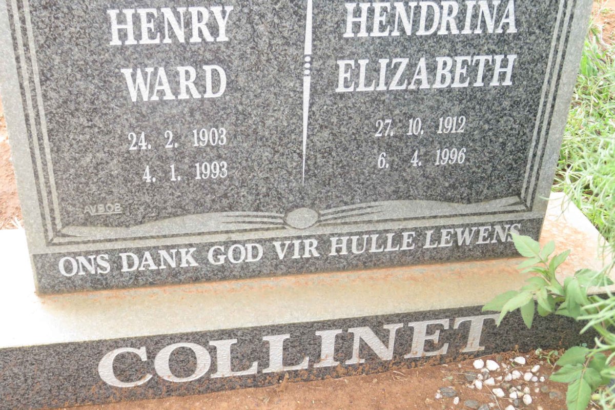 COLLINET Henry Ward 1903-1993 &amp; Hendrina Elizabeth 1912-1996