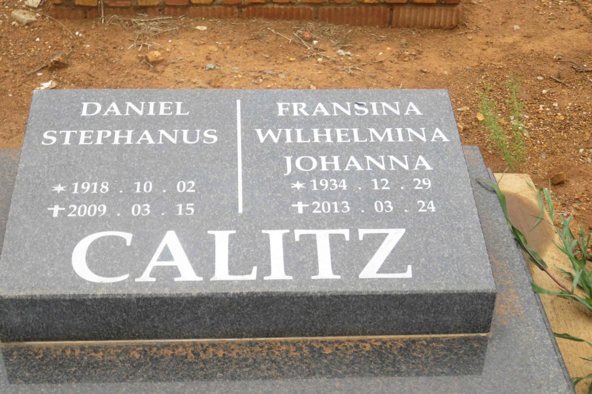 CALITZ Daniel Stephanus 1918-2009 &amp; Fransina Wilhelmina Johanna 1934-2013