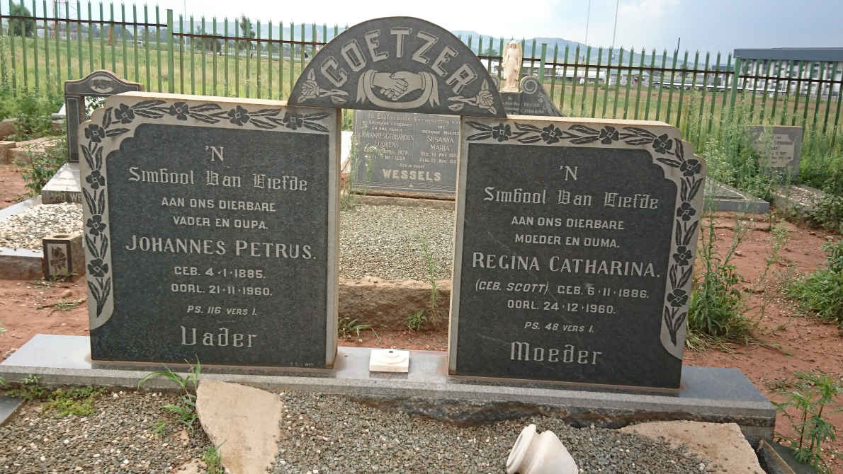 COETZER Johannes Petrus 1885-1960 &amp; Regina Catharina SCOTT 1886-1960