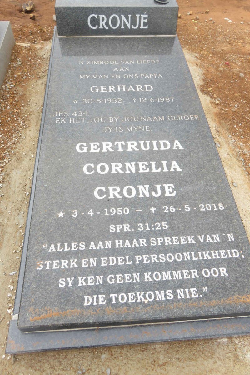 CRONJE Gerhard 1952-1987 &amp; Gertruida Cornelia 1950-2018