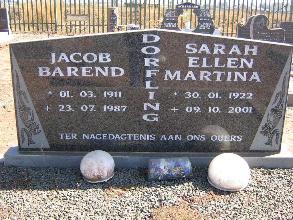 DORFLING Jacob Barend 1911-1987 &amp; Sarah Ellen Martina 1922-2001