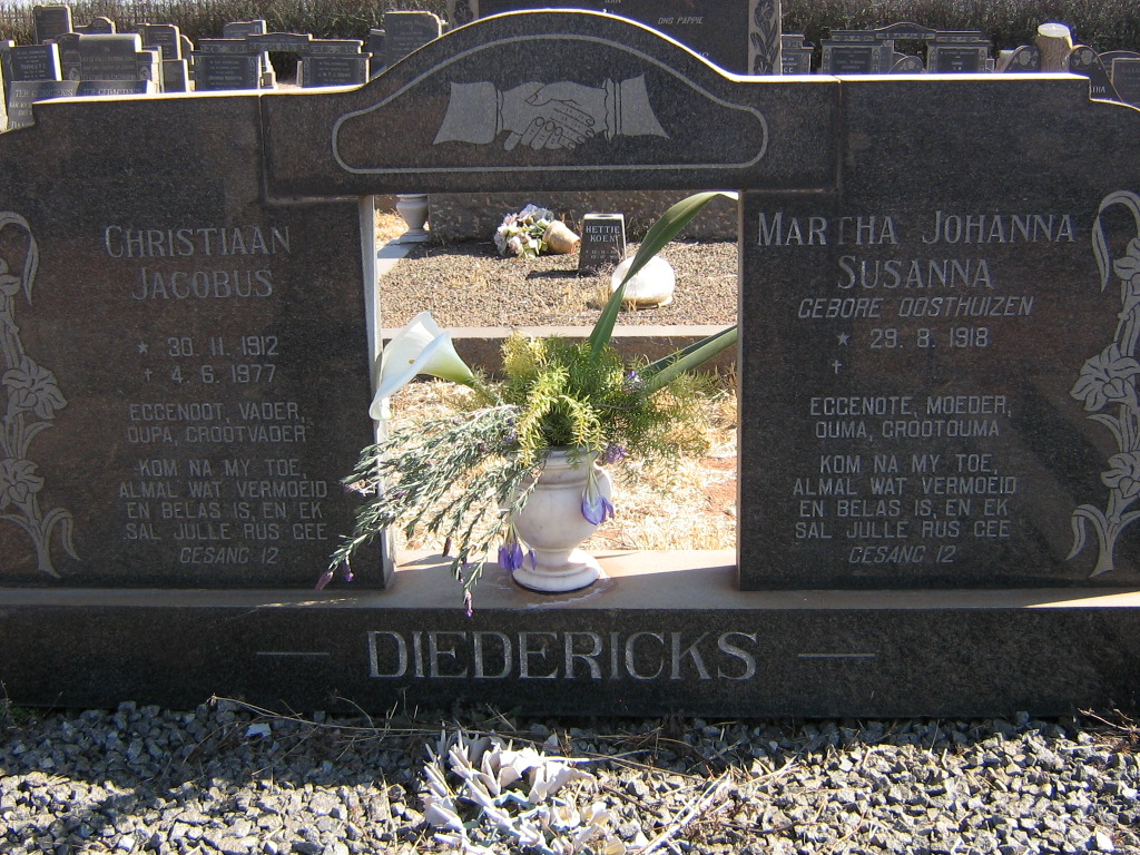 DIEDERICKS Christiaan Jacobus 1912-1977 &amp; Martha Johanna Susanna OOSTHUIZEN 1918-
