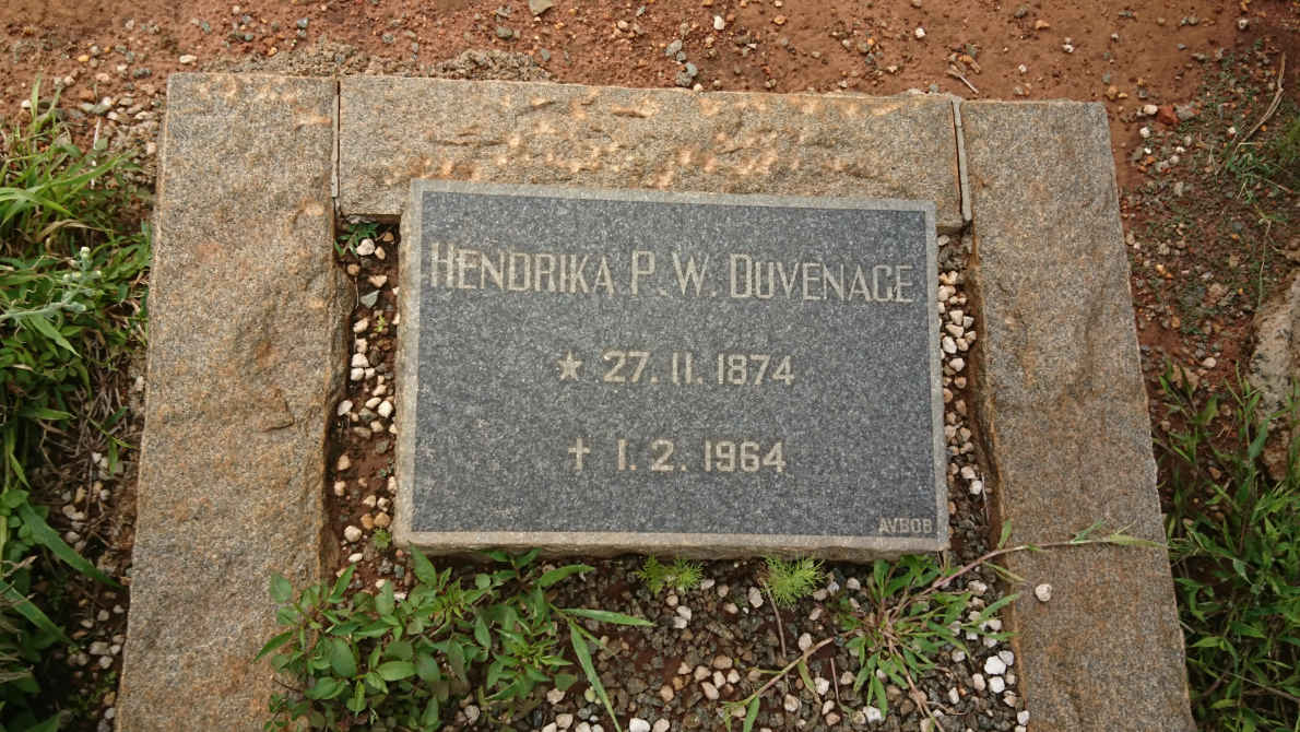 DUVENAGE Hendrika P.W. 1874-1964