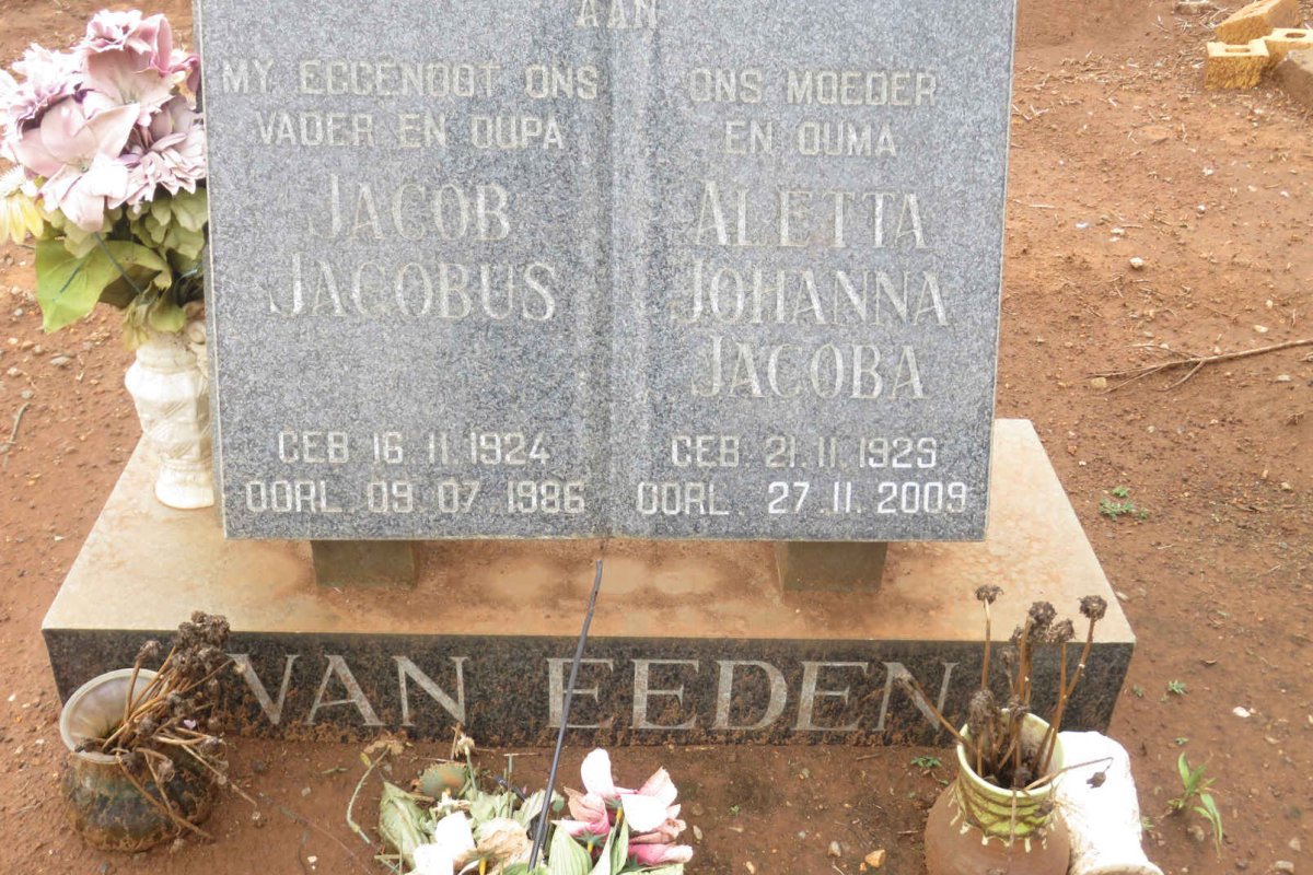 EEDEN Jacob Jacobus, van 1924-1986 &amp; Aletta Johanna Jacoba 1929-2009