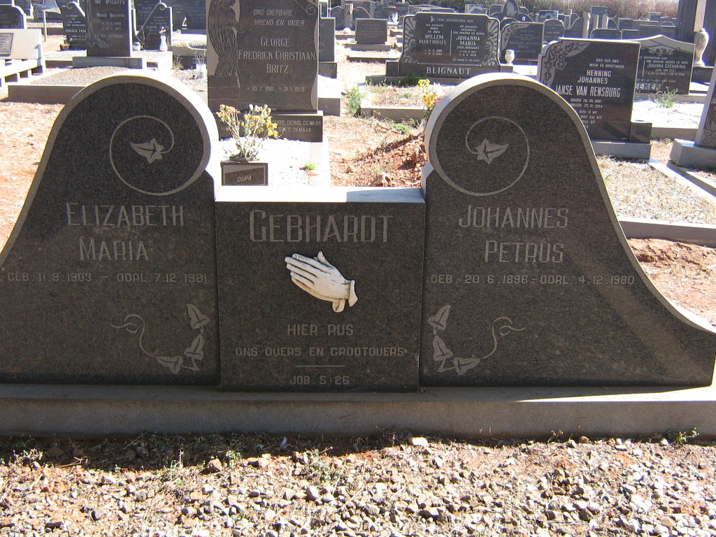 GEBHARDT Johannes Petrus 1896-1980 &amp; Elizabeth Maria 1903-1981