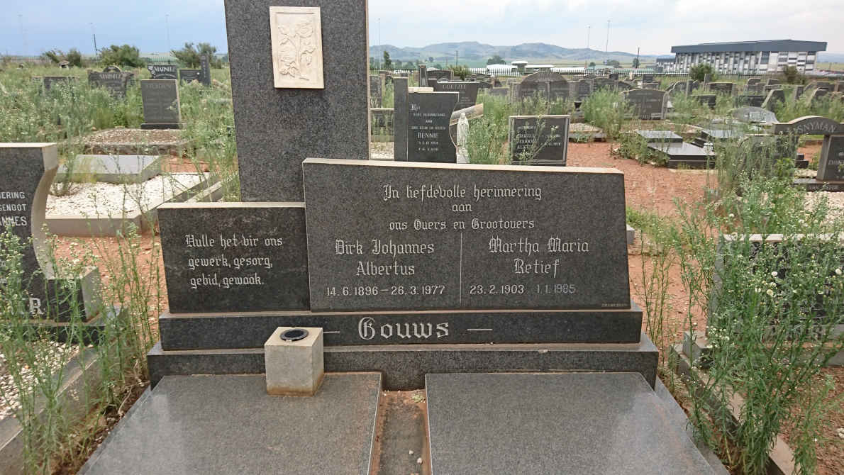 GOUWS Dirk Johannes Albertus 1896-1977 &amp; Martha Maria RETIEF 1903-1985