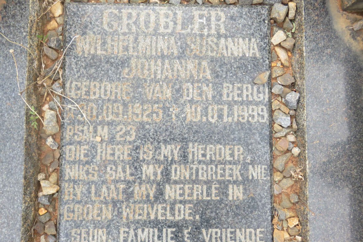 GROBLER Wilhelmina Susanna Johanna nee VAN DEN BERG 1925-1999