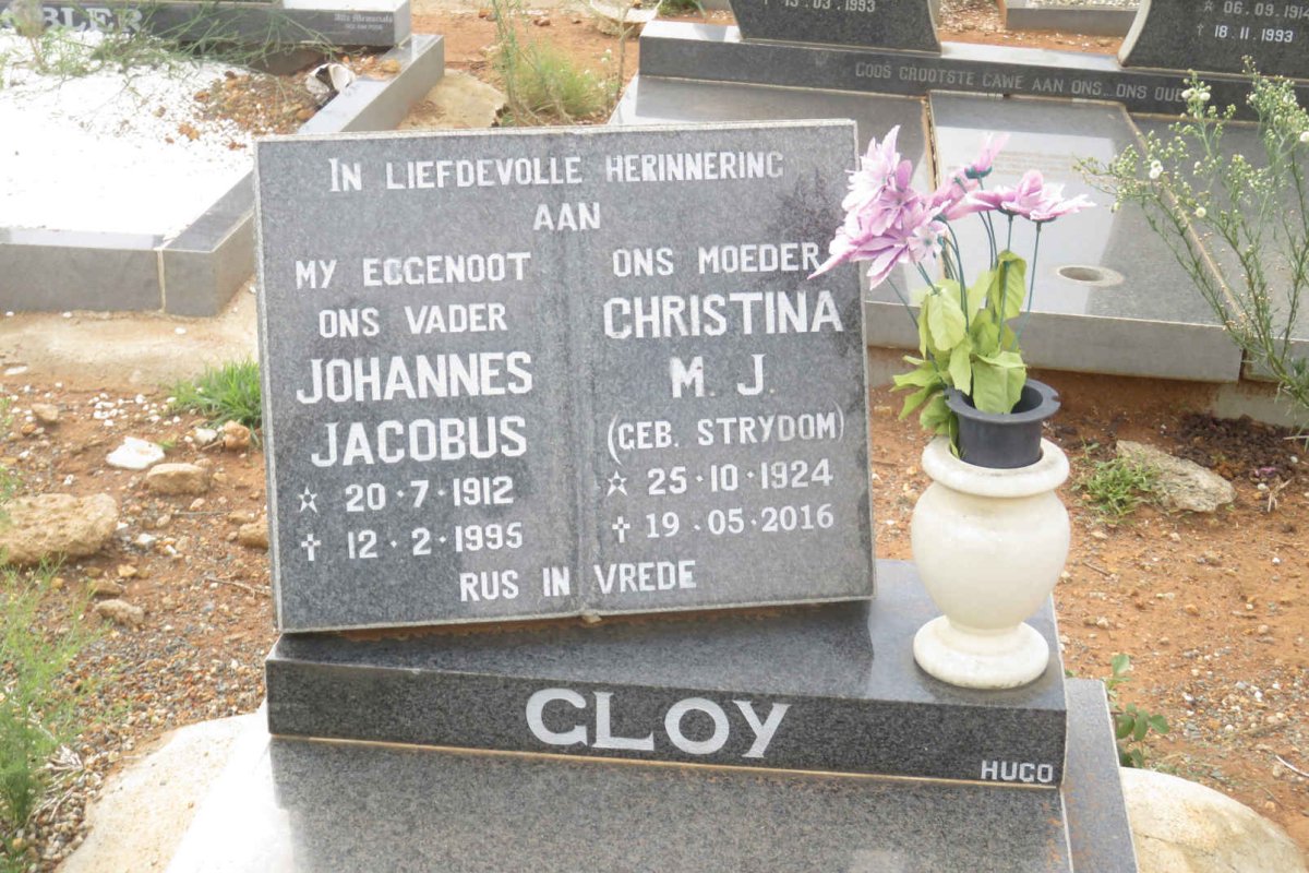 GLOY Johannes Jacobus 1912-1995 &amp; Christina M.J. STRYDOM 1924-2016