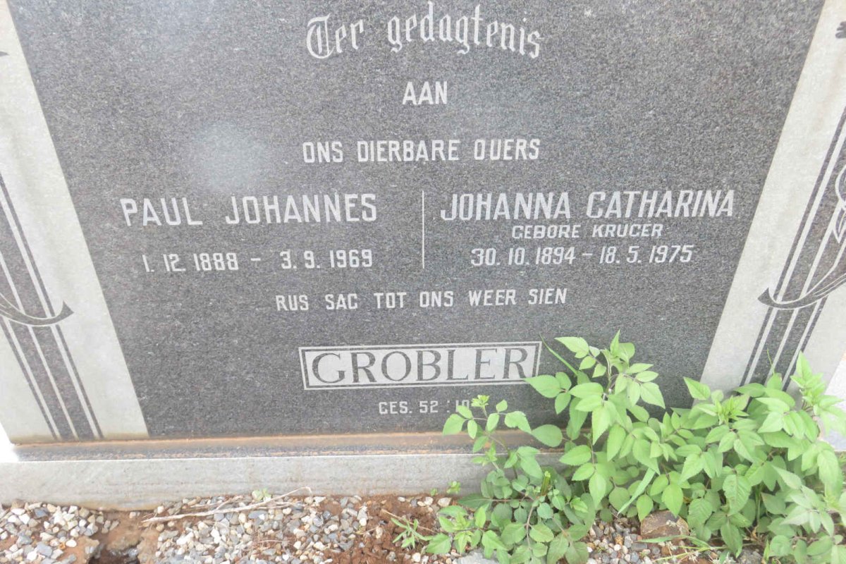 GROBLER Paul Johannes 1888-1969 &amp; Johanna Catharina KRUGER 1894-1975