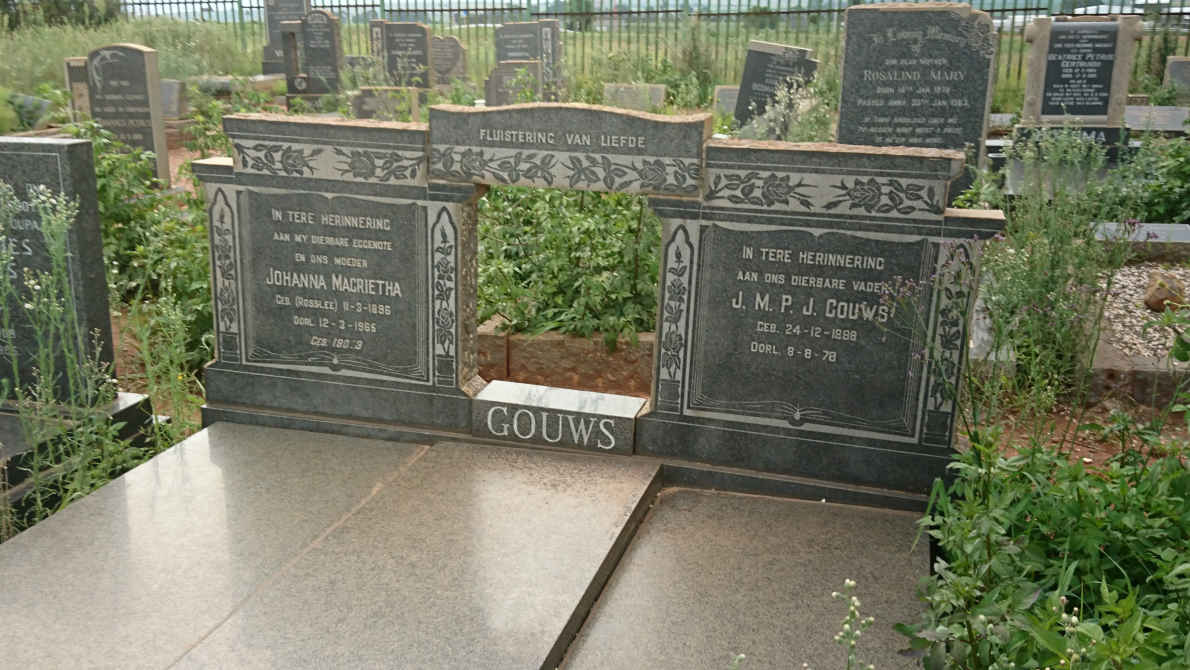 GOUWS J.M.P.J. 1888-1978 &amp; Johanna Magrietha ROSSLEE 1895-1965