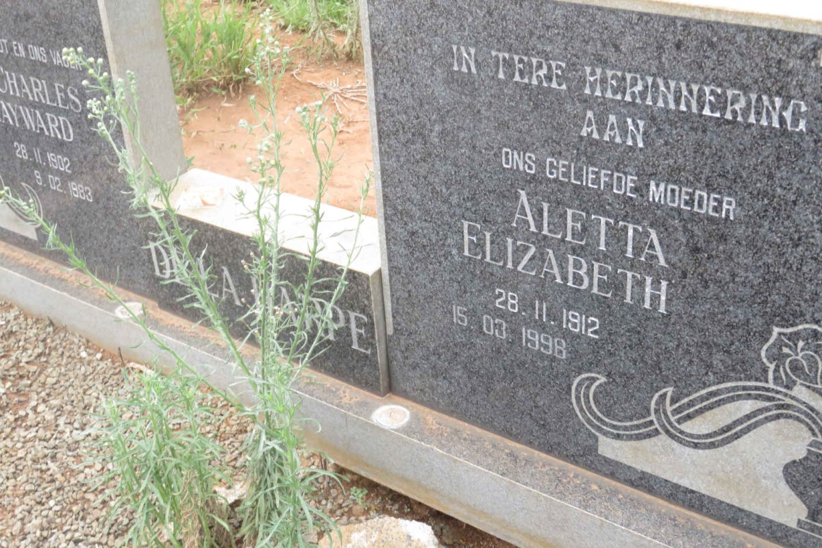 HARPE Jean Charles Hayward, de la 1902-1983 &amp; Aletta Elizabeth 1912-1998