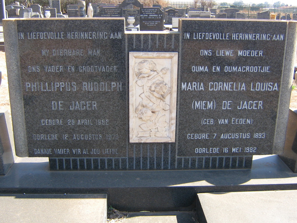 JAGER Phillippus Rudolph, de 1892-1973 &amp; Maria Cornelia Louisa VAN EEDEN 1893-1982