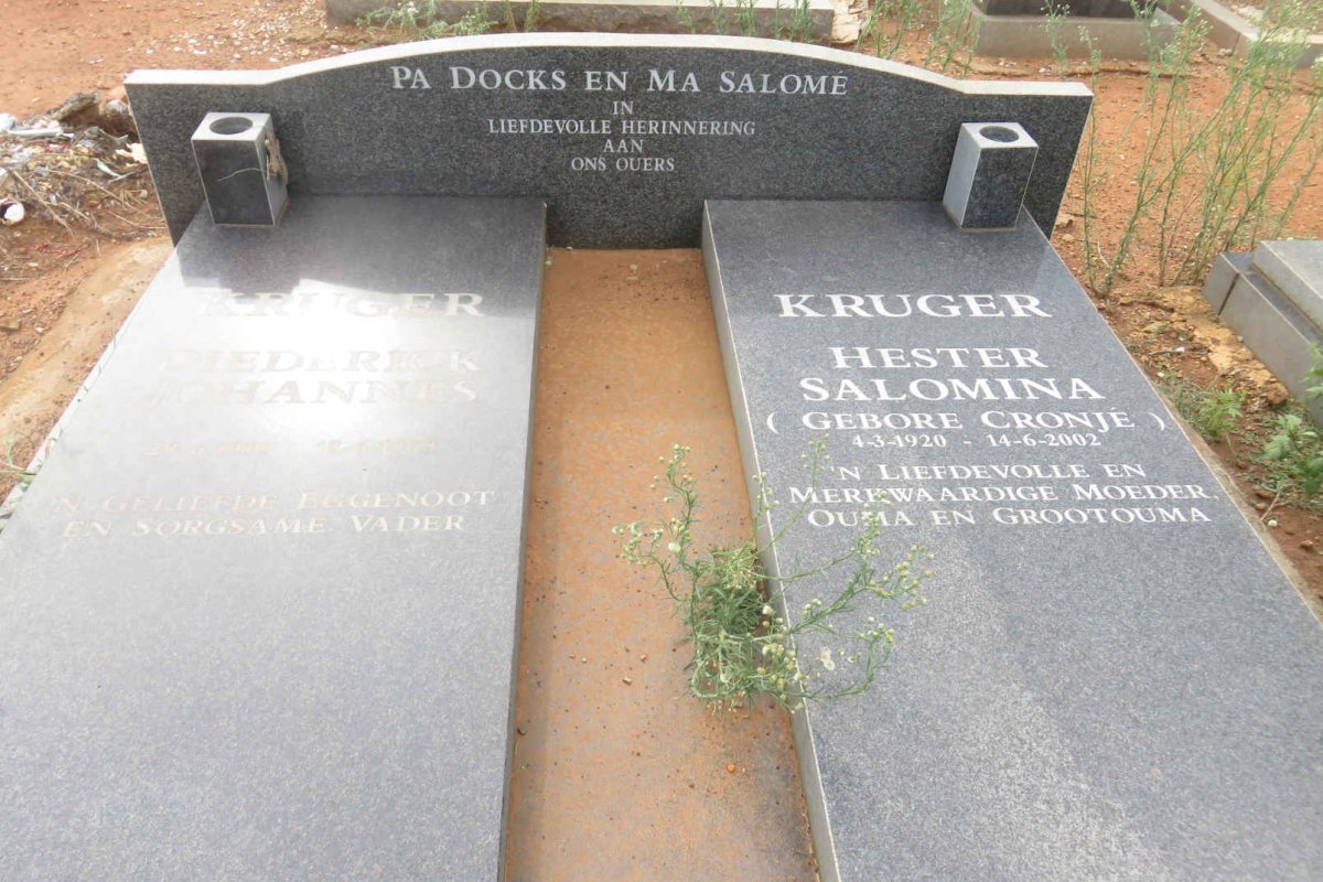 KRUGER Diederick Johannes 1916-1968 &amp; Hester Salomina CRONJE 1920-2002
