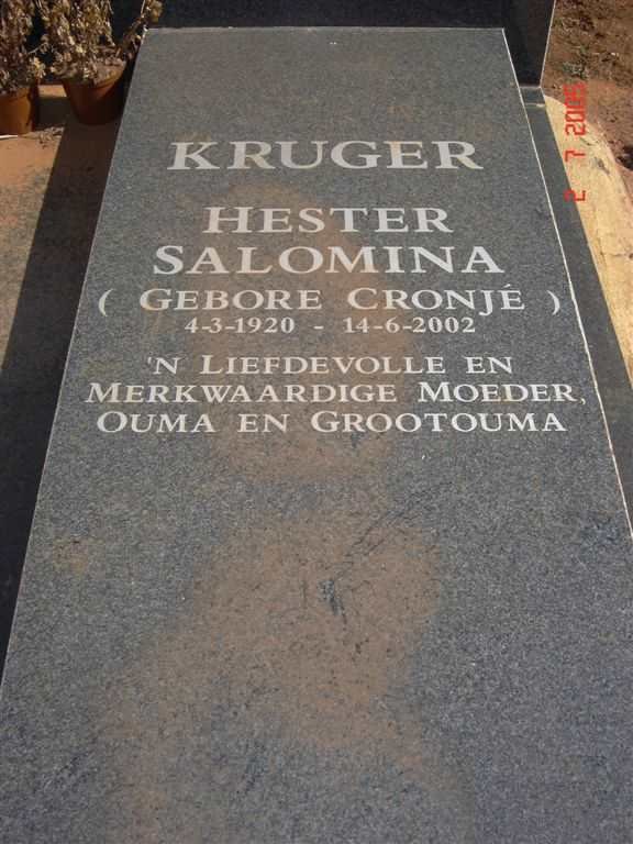 KRUGER Hester Salomina nee CRONJE 1920-2002