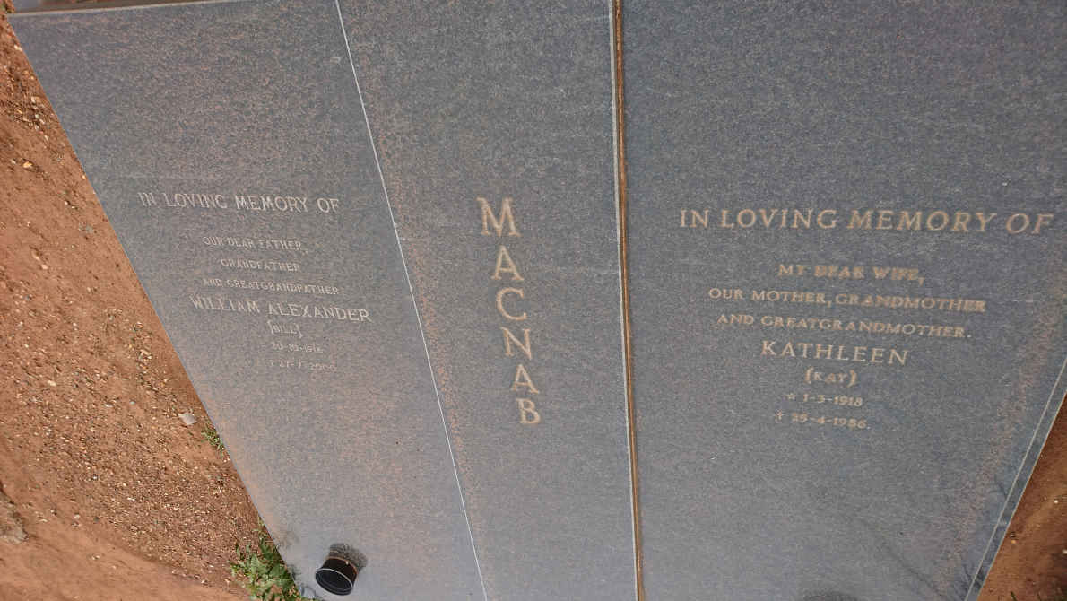 MACNAB William Alexander ??-2000 &amp; Kathleen 1918-1956
