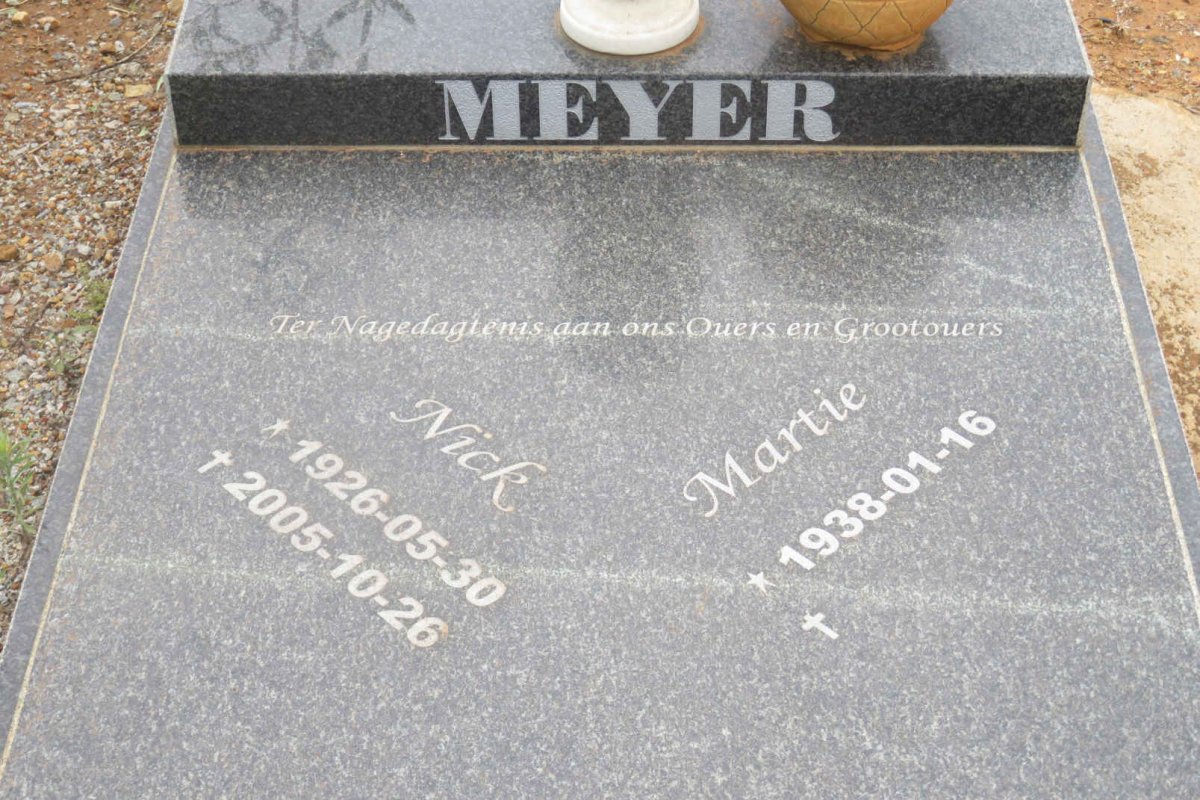 MEYER Nick 1926-2005 &amp; Martie 1938-