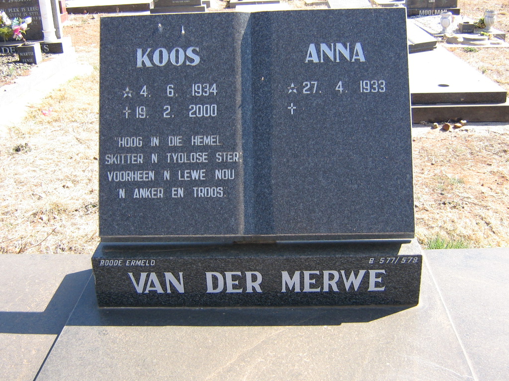 MERWE Koos, van der 1934-2000 &amp; Anna 1933-