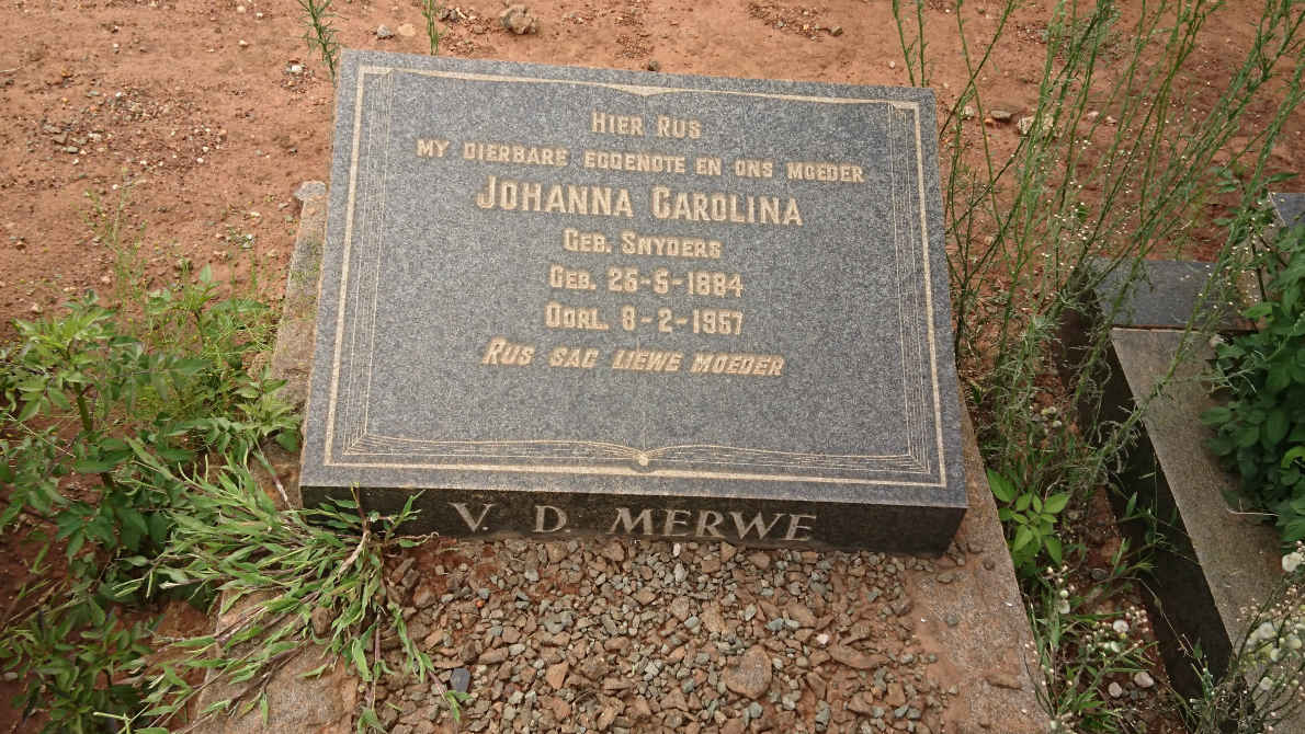 MERWE Johanna Carolina, v.d. nee SNYDERS 1884-1957