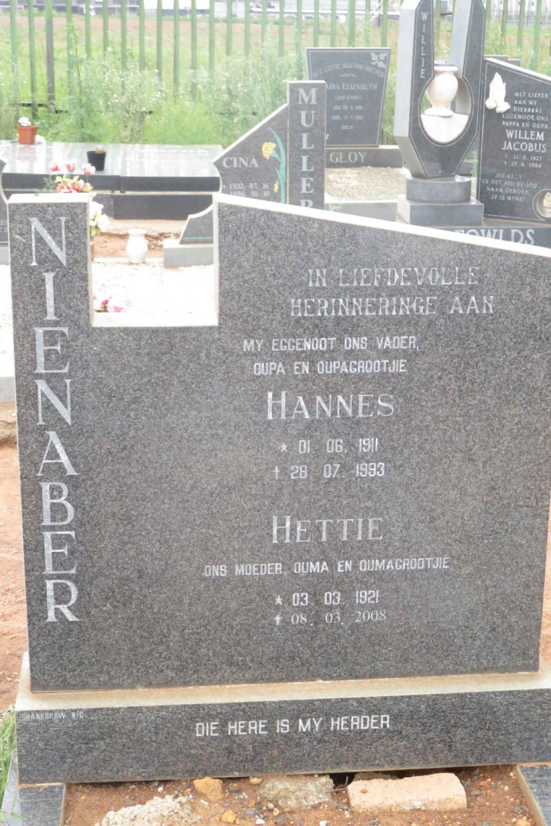 NIENABER Hannes 1911-1983 &amp; Hettie 1921-2008