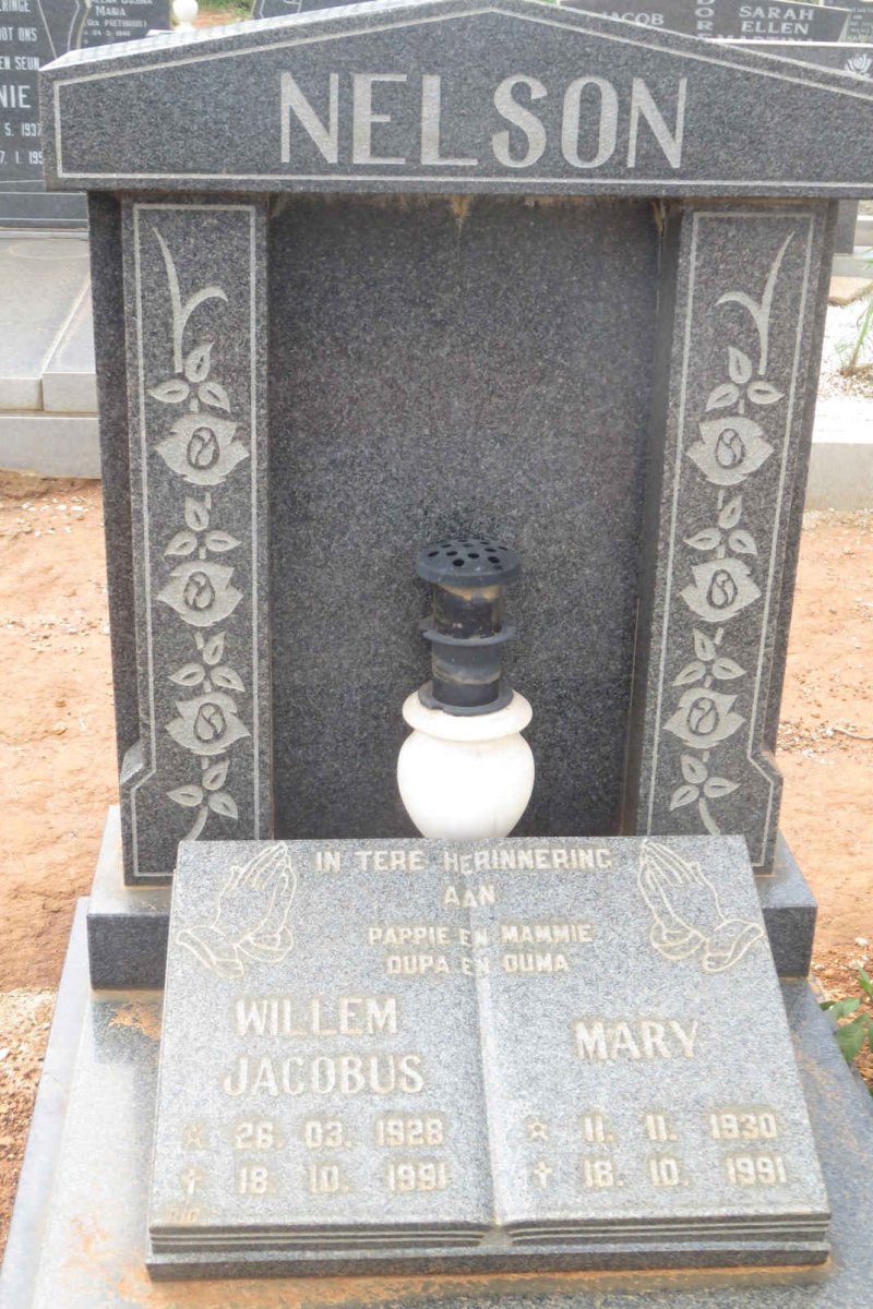 NELSON Willem Jacobus 1928-1991 &amp; Mary 1930-1991