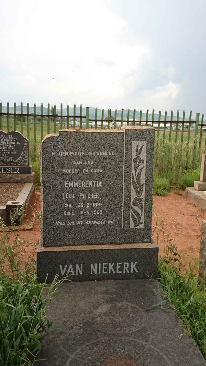 NIEKERK Emmerentia, van nee PITCHER 1895-1989