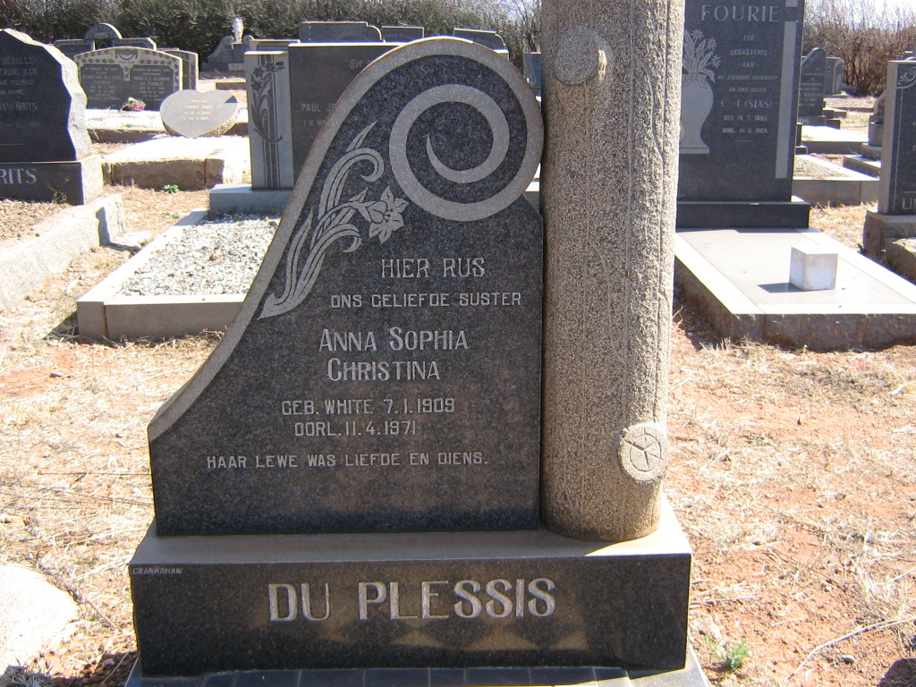 PLESSIS Anna Sophia Christina, du nee WHITE 1909-1971