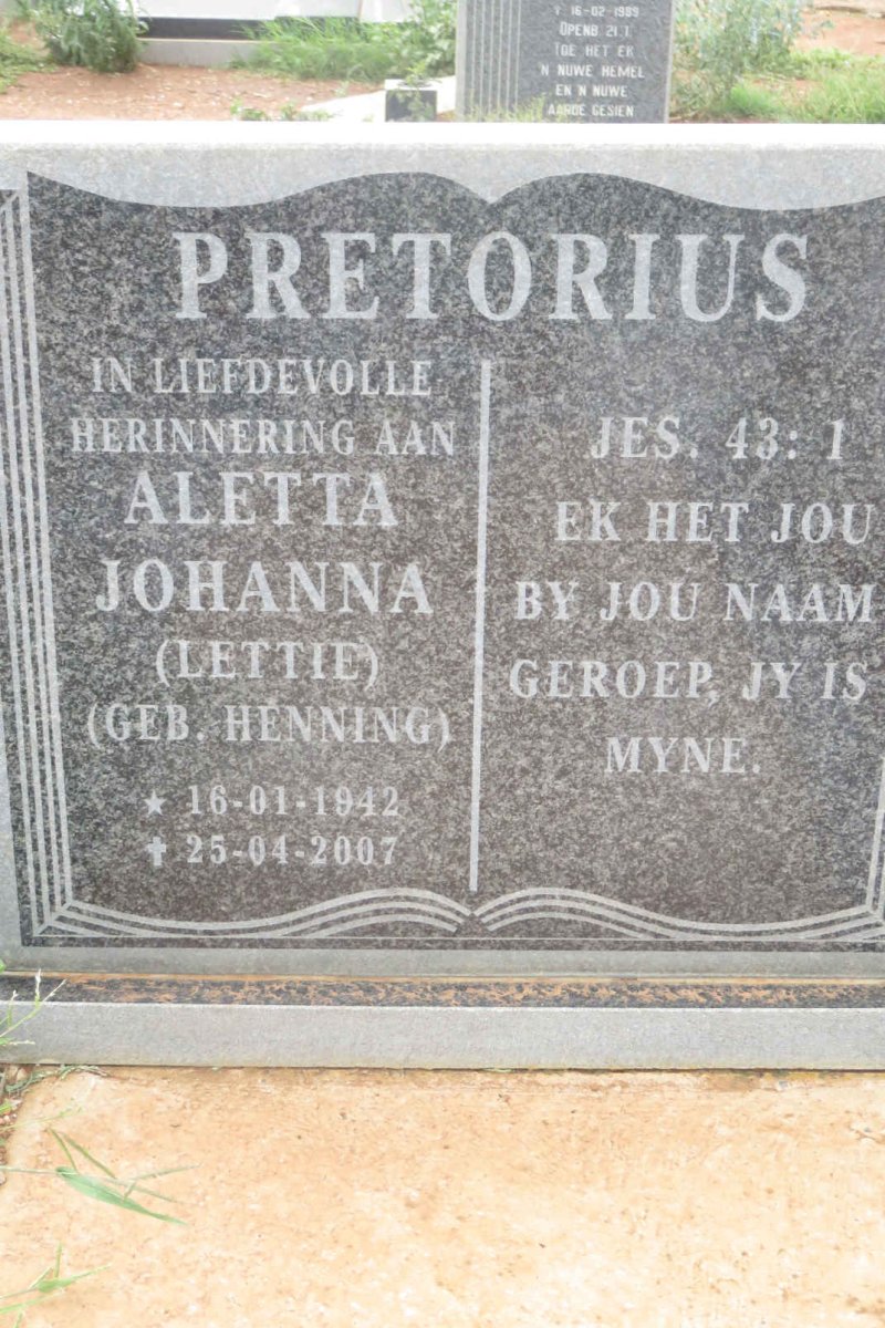 PRETORIUS Aletta Johanna nee HENNING 1942-2007