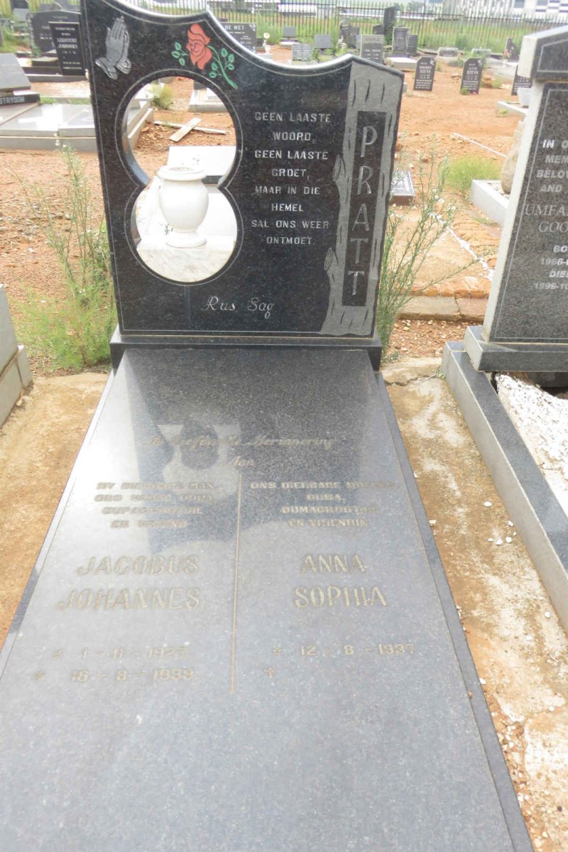 PRATT Jacobus Johannes 1927-1999 &amp; Anna Sophia 1937-