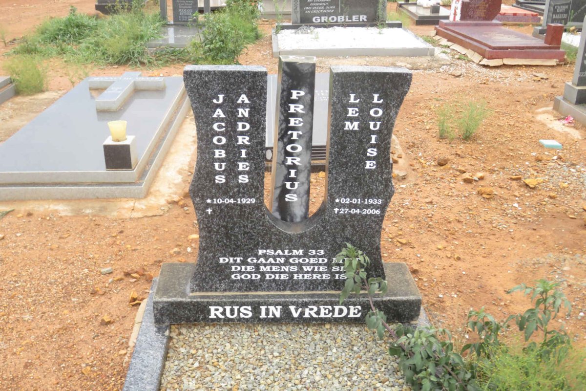 PRETORIUS Jacobus Andries 1929- &amp; Lem Louise 1933-2006