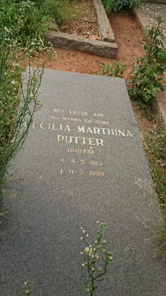 PUTTER Cecilia Marthina nee BRITS 1913-1989