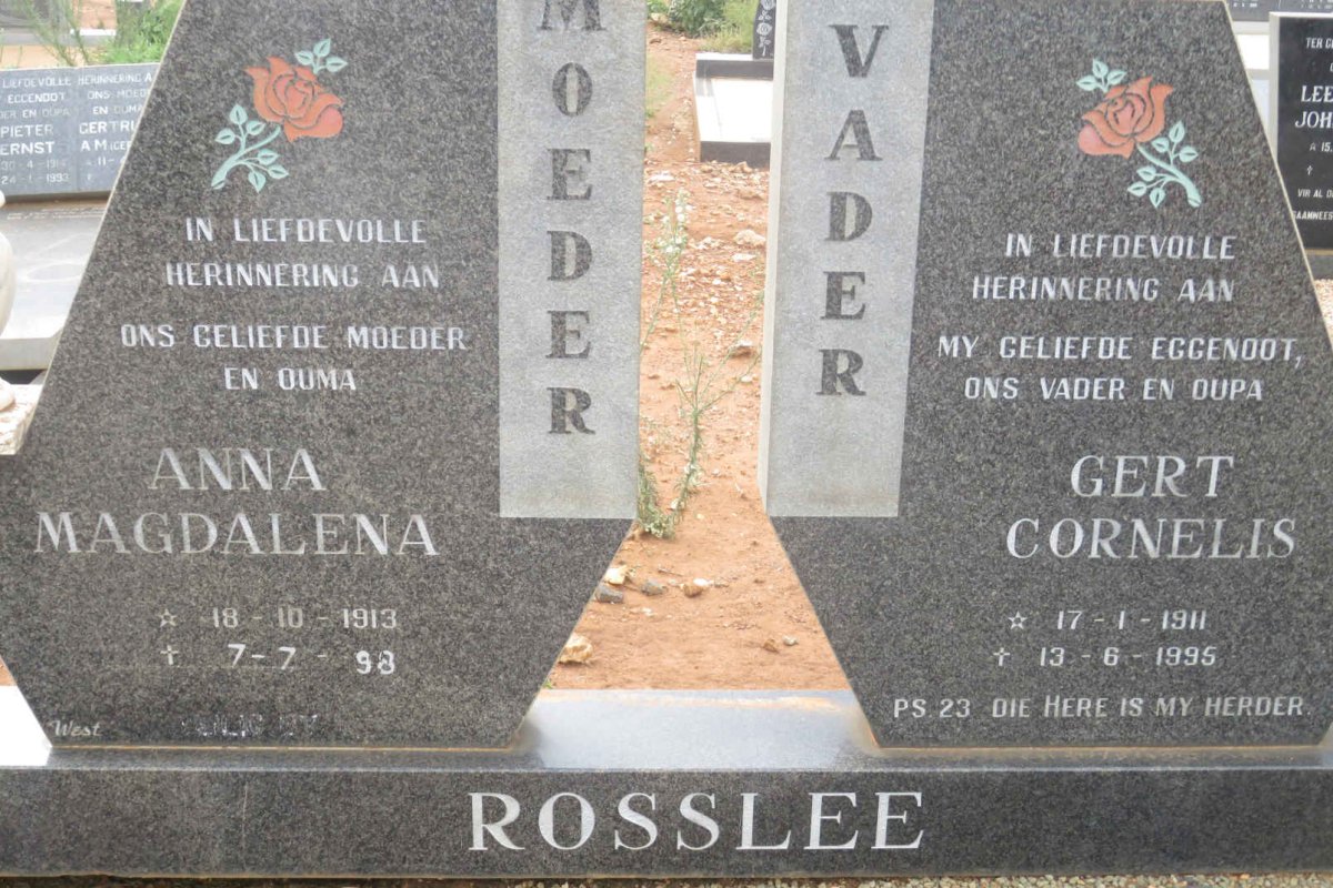 ROSSLEE Gert Cornelis 1911-1995 &amp; Anna Magdalena 1913-1998