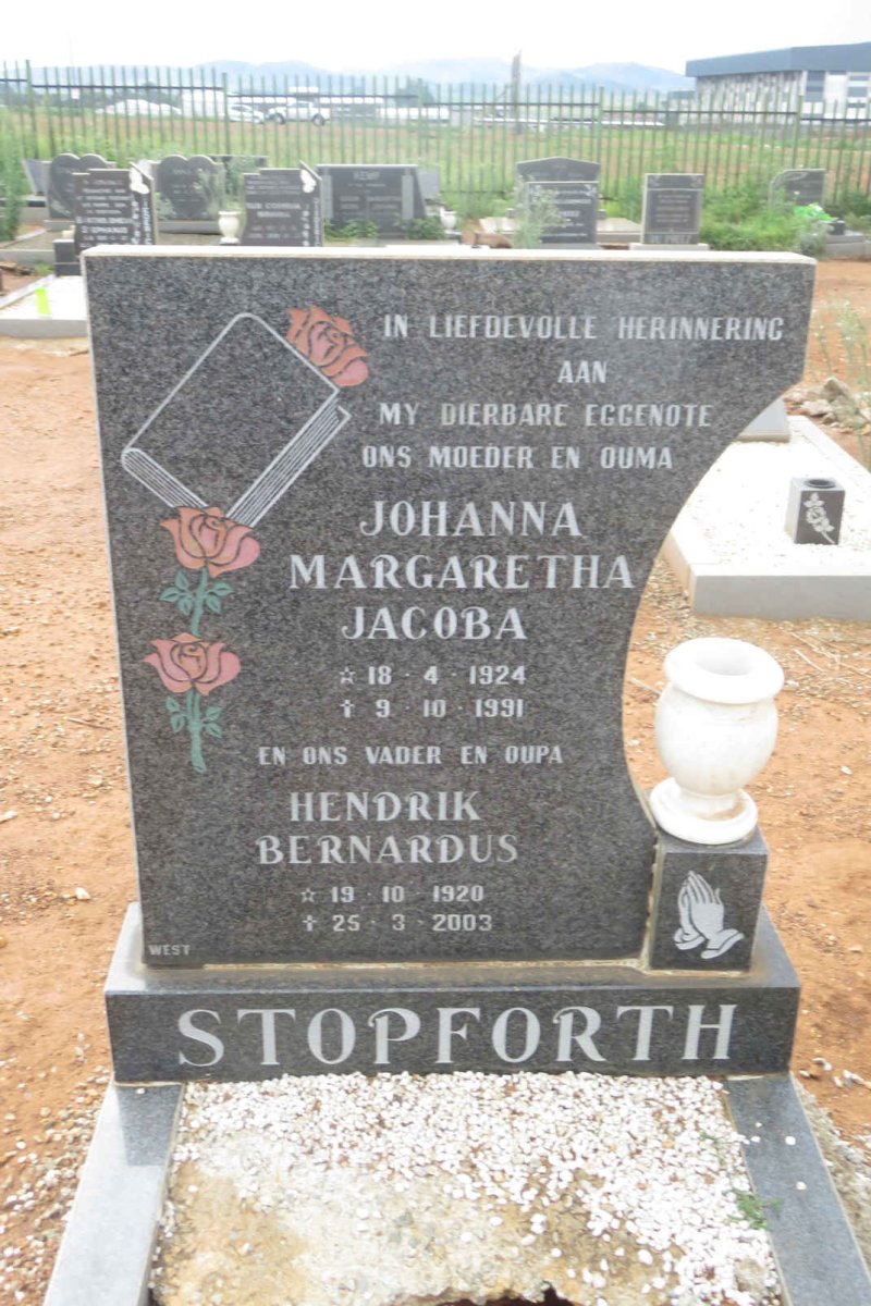 STOPFORTH Hendrik Bernardus 1920-2003 &amp; Johanna Margaretha Jacoba 1924-1991