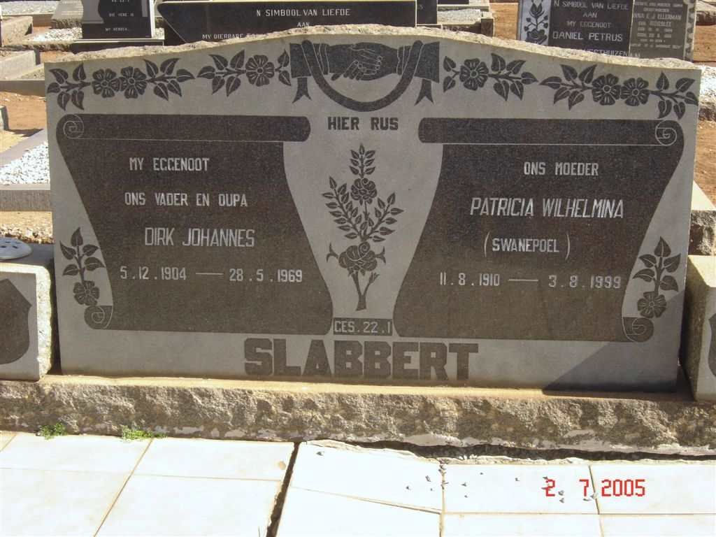SLABBERT Dirk Johannes 1904-1969 &amp; Patricia Wilhelmina SWANEPOEL 1910-1999