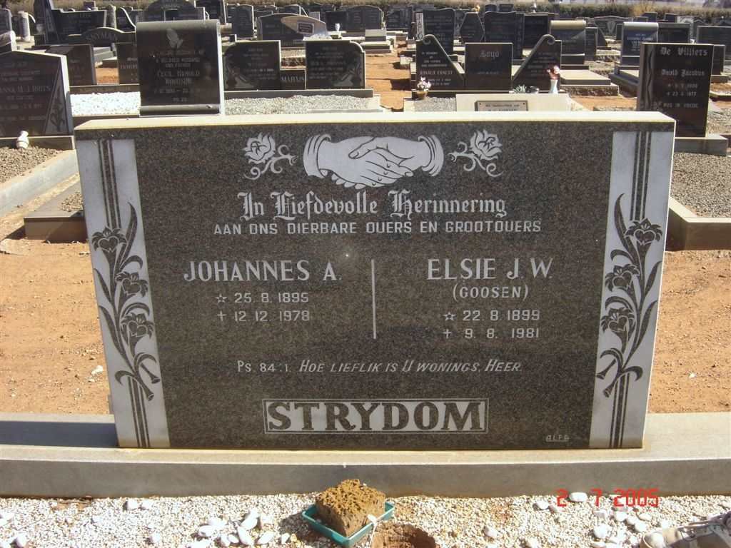 STRYDOM Johannes A. 1895-1978 &amp; Elsie J.W. GOOSEN 1899-1981