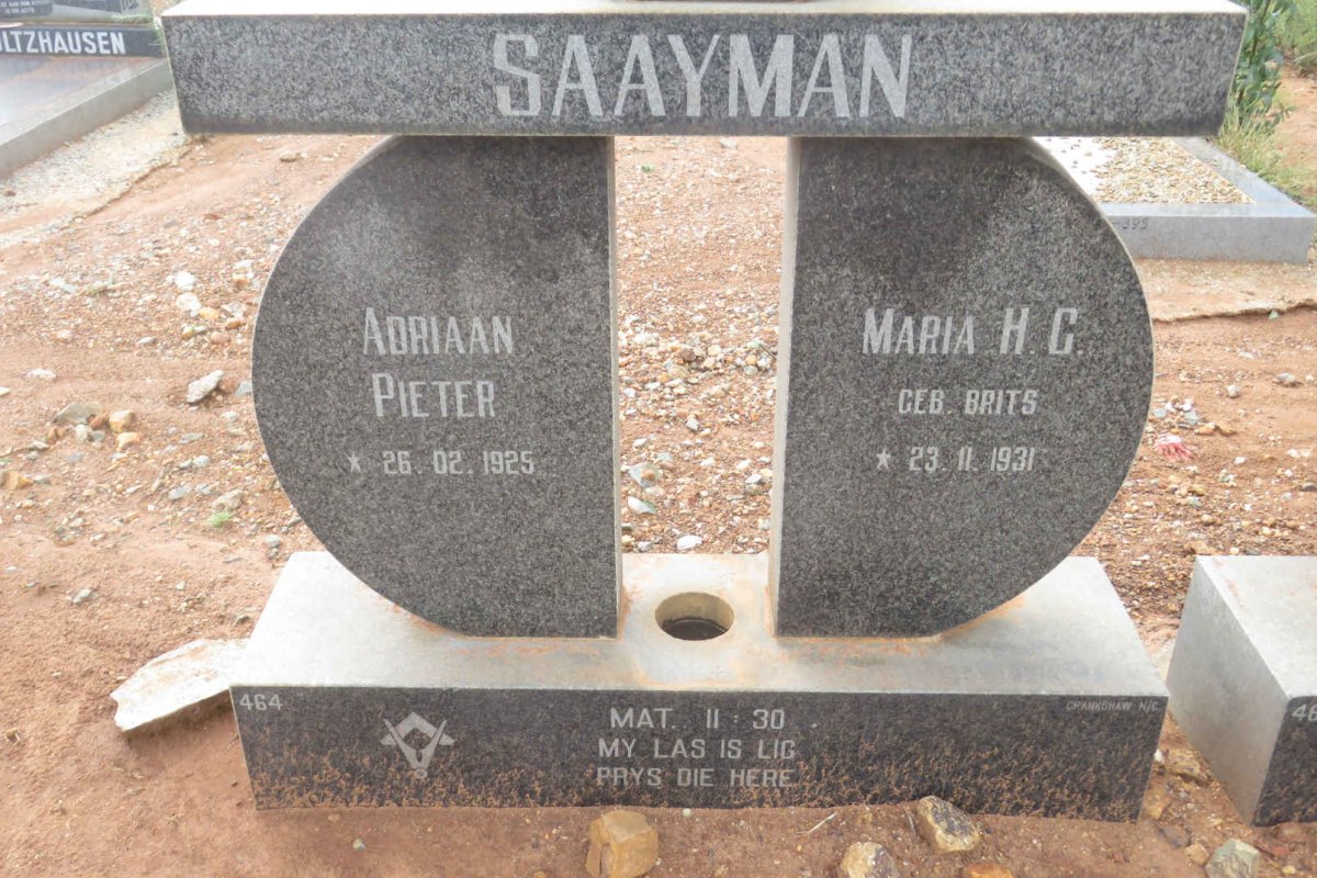 SAAYMAN Adriaan Pieter 1925- &amp; Maria H.G. BRITS 1931-