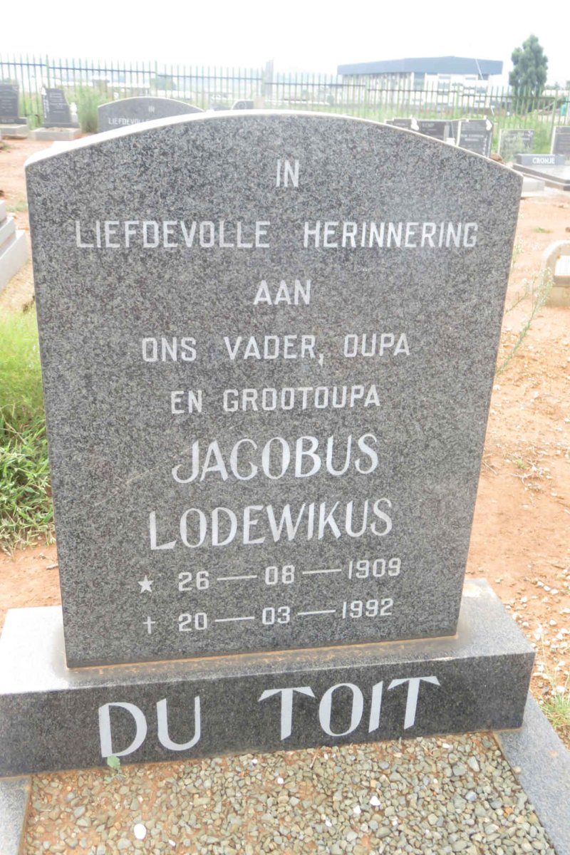 TOIT Jacobus Lodewikus, du 1909-1992