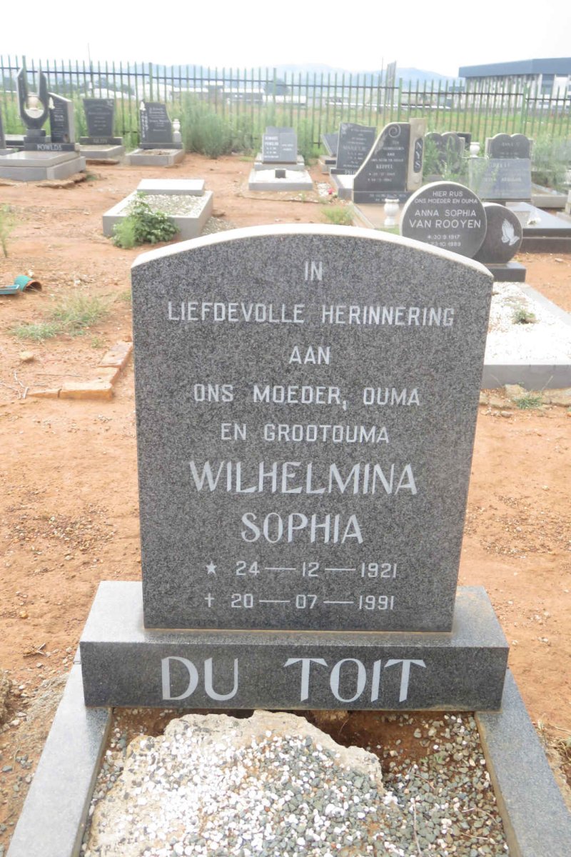 TOIT Wilhelmina Sophia, du 1921-1991