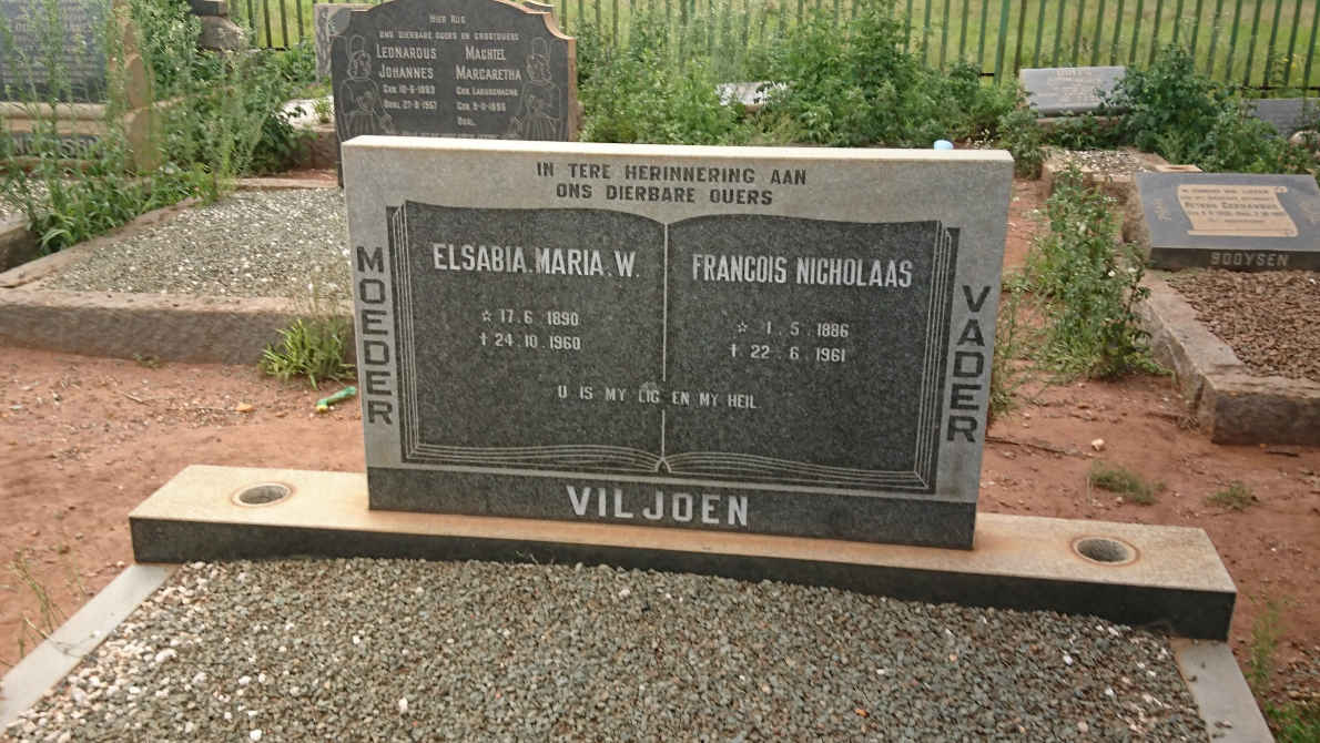 VILJOEN Francois Nicholaas 1886-1961 &amp; Elsabia Maria W. 1890-1960