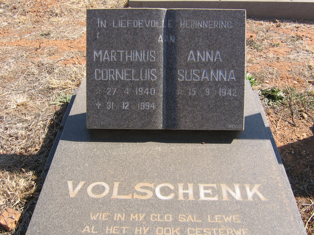 VOLSCHENK Marthinus Corneluis 1940-1994 &amp; Anna Susanna 1942-