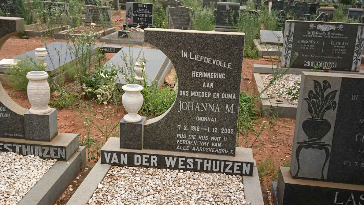 WESTHUIZEN Johanna M., van der 1919-2002