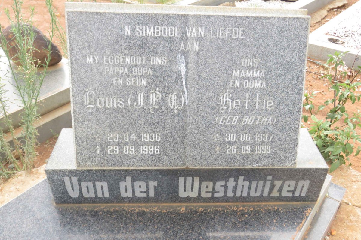 WESTHUIZEN Louis J.P.C., van der 1936-1996 &amp; Hettie BOTHA 1937-1999