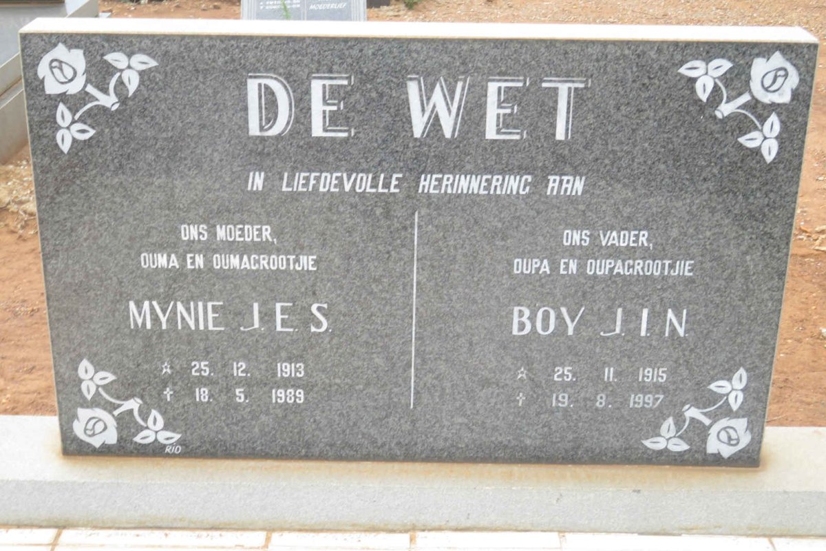 WET J.I.N., de 1915-1997 &amp; J.E.S. 1913-1989