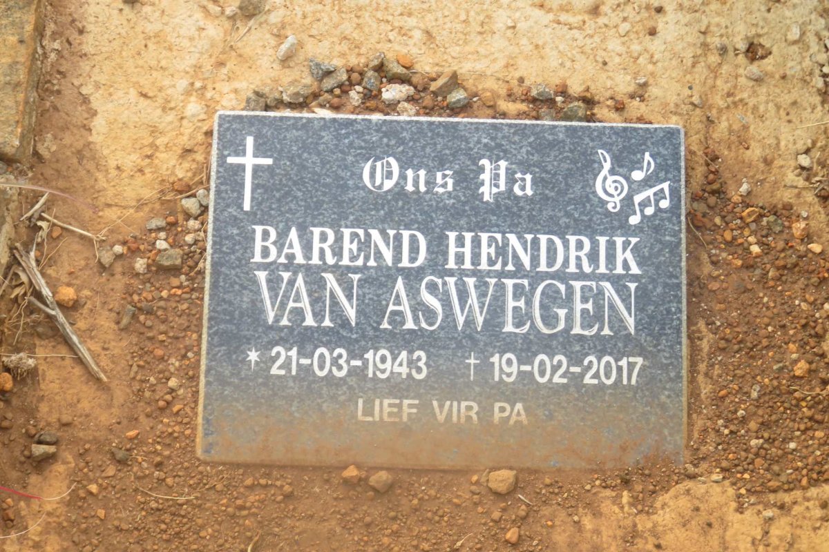 ASWEGEN Barend Hendrik, van 1943-2017