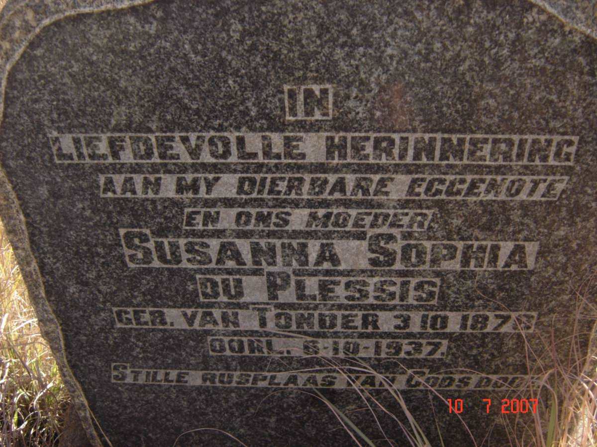 PLESSIS Susanna Sophia, du nee VAN TONDER 1878-1937