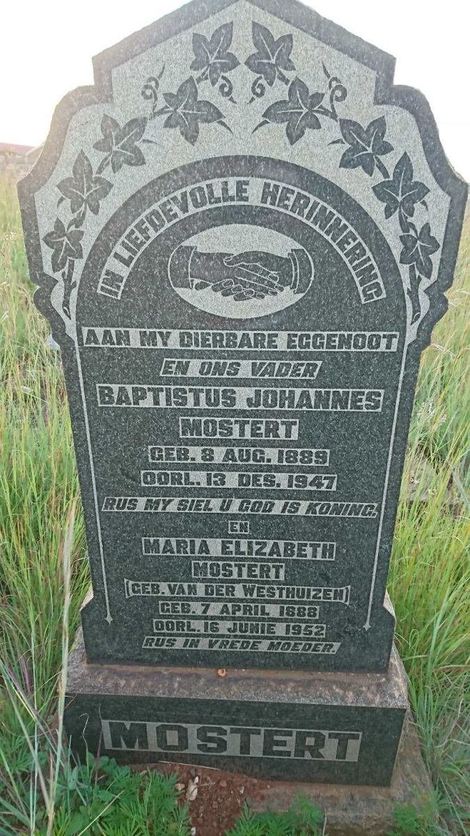MOSTERT Baptistus Johannes 1889-1947 &amp; Maria Elizabeth VAN DER WESTHUIZEN 1888-1952