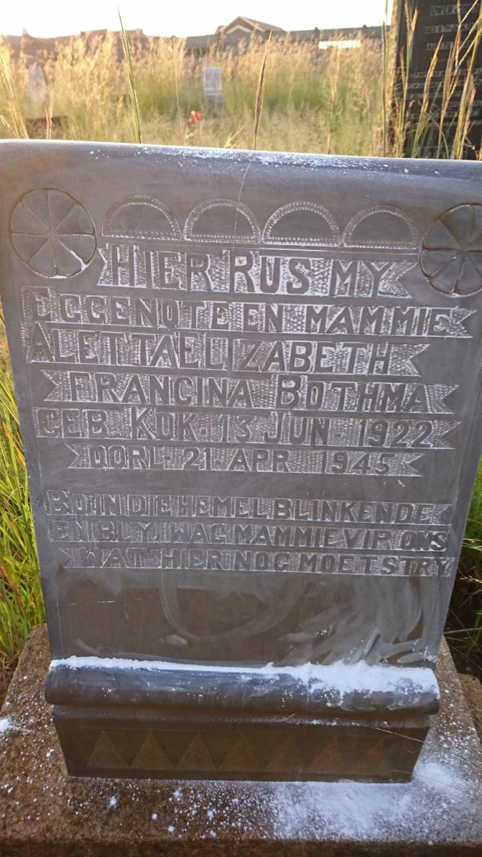BOTHMA Aletta Elizabeth Francina nee KOK 1922-1945