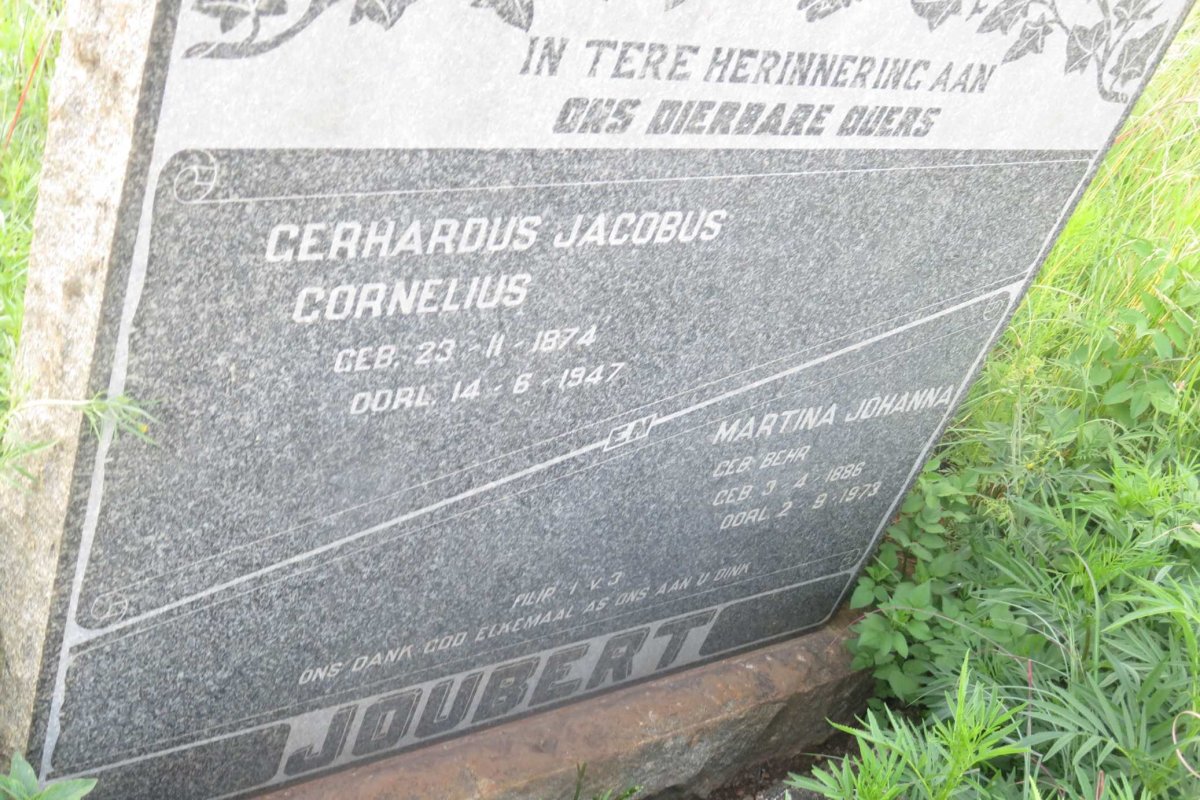JOUBERT Gerhardus Jacobus Cornelius 1874-1947 &amp; Martina Johanna BEHR 1886-1973