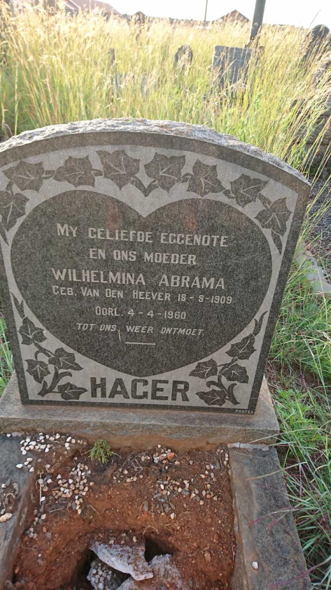 HAGER Wilhelmina Abrama nee VAN DEN HEEVER 1909-1960