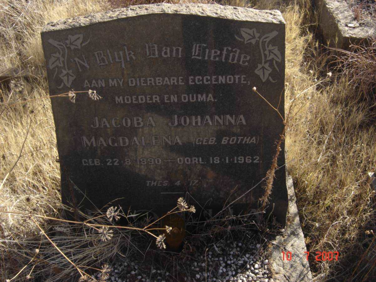 BOTHA Jacoba Johanna Magdelena nee BOTHA 1890-1962